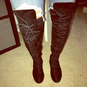 Over the knee lace up suede boots